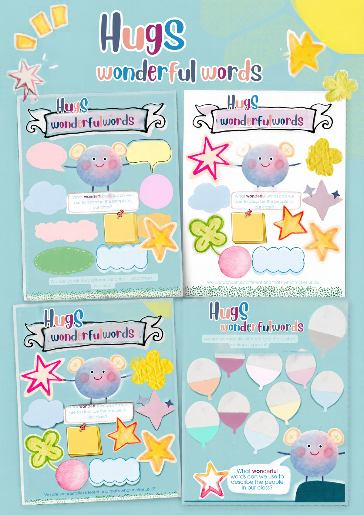 Hugs Wonderful Words Classroom Posters - 5 Styles to Choose From