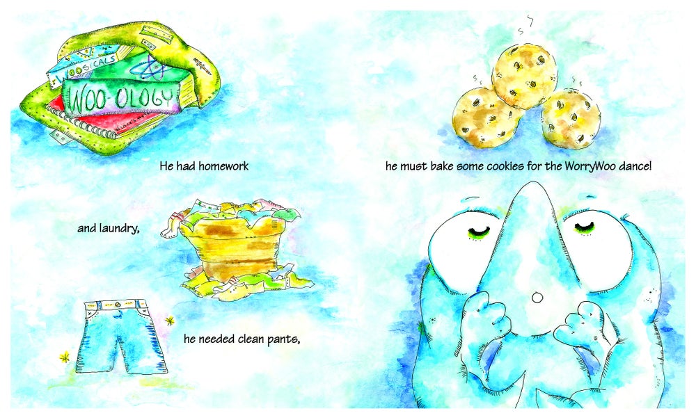 Don't Feed the WorryBug hardcover book. The first book in the WorryWoo series. Follow Wince the WorryWoo as he learns to overcome his worry and anxiety. 