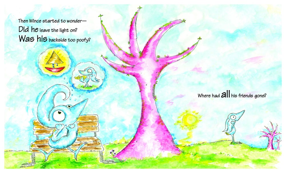 Don't Feed the WorryBug hardcover book. The first book in the WorryWoo series. Follow Wince the WorryWoo as he learns to overcome his worry and anxiety. 