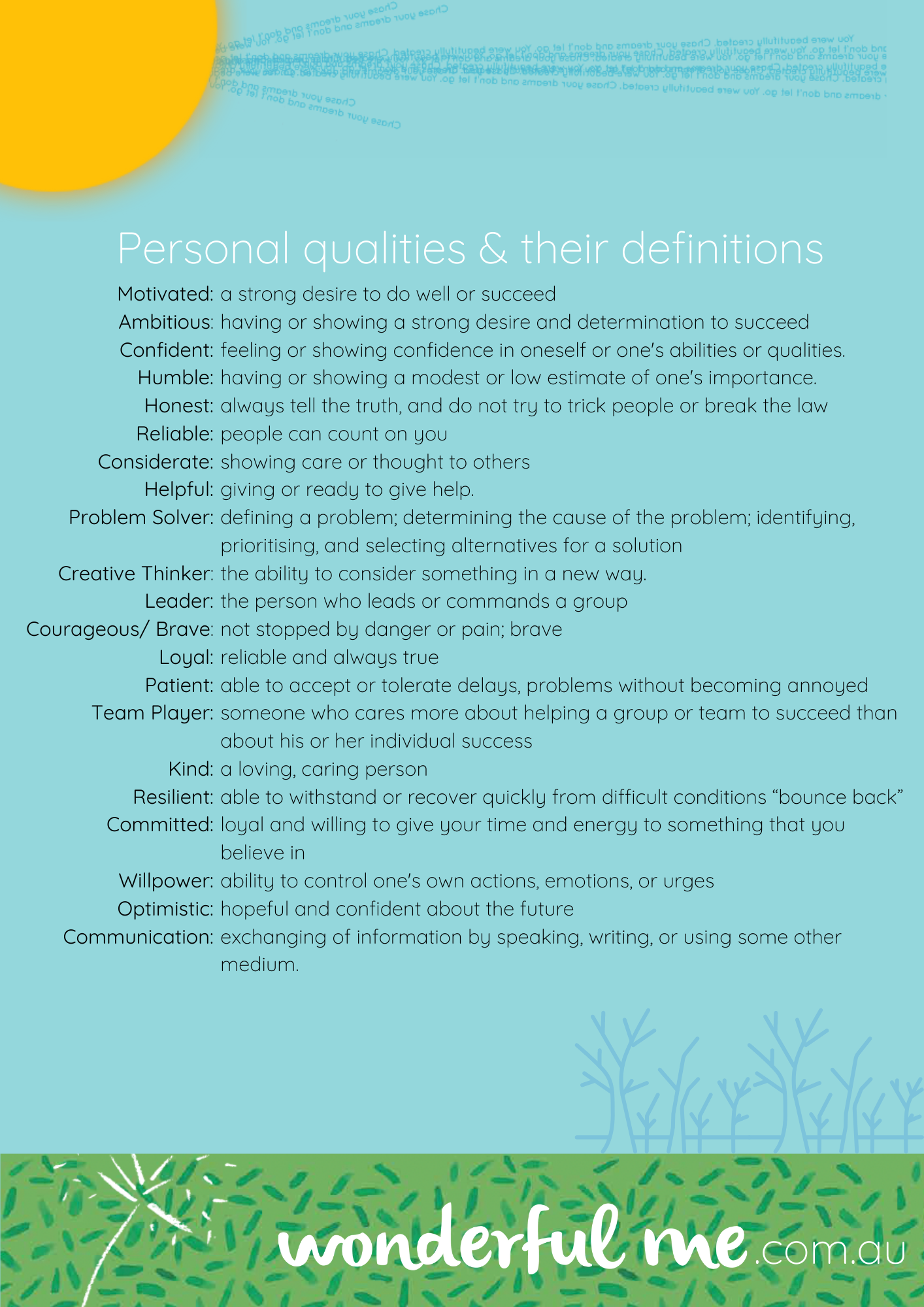 Individual Qualities FREE My Personal Qualities PDF – Wonderful Me